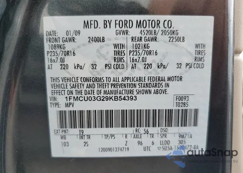 2009 Ford Escape Xlt from USA, damaged, VIN 1FMCU03G29KB54393